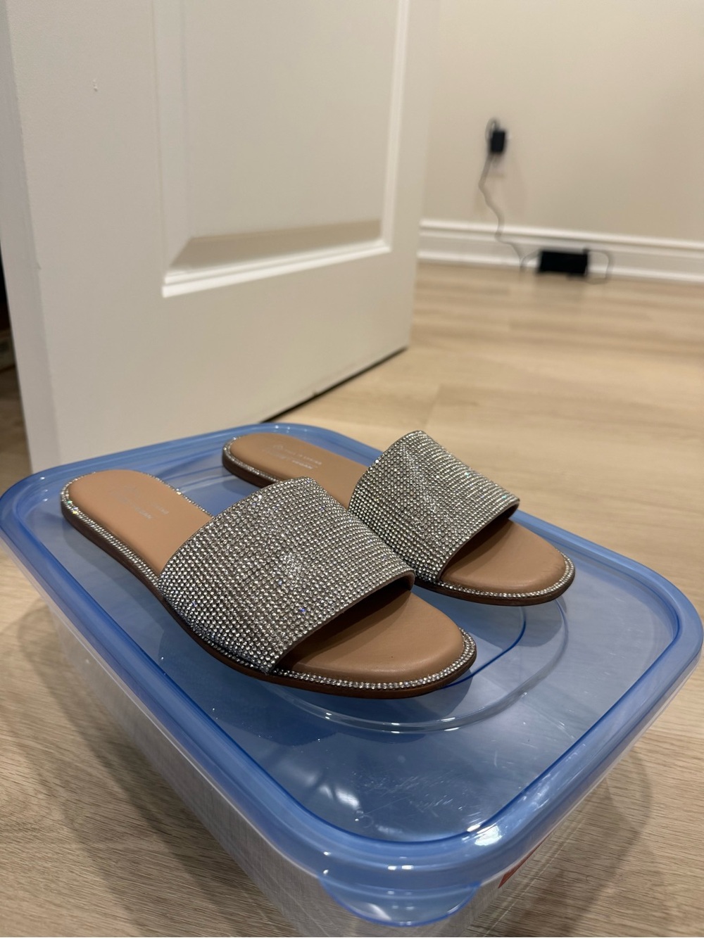 Call It Spring Rhinestone Slide Sandals - Silver